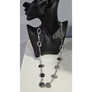 Bold Elements Artistic Silver-Tone Chunky Oval Link Necklace w/ Hammered Accents